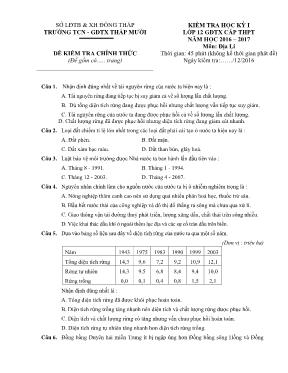 Đề kiểm tra học kì I Địa lí lớp 12 - Năm học 2014-2015 - Sở GD & ĐT Vĩnh Phúc